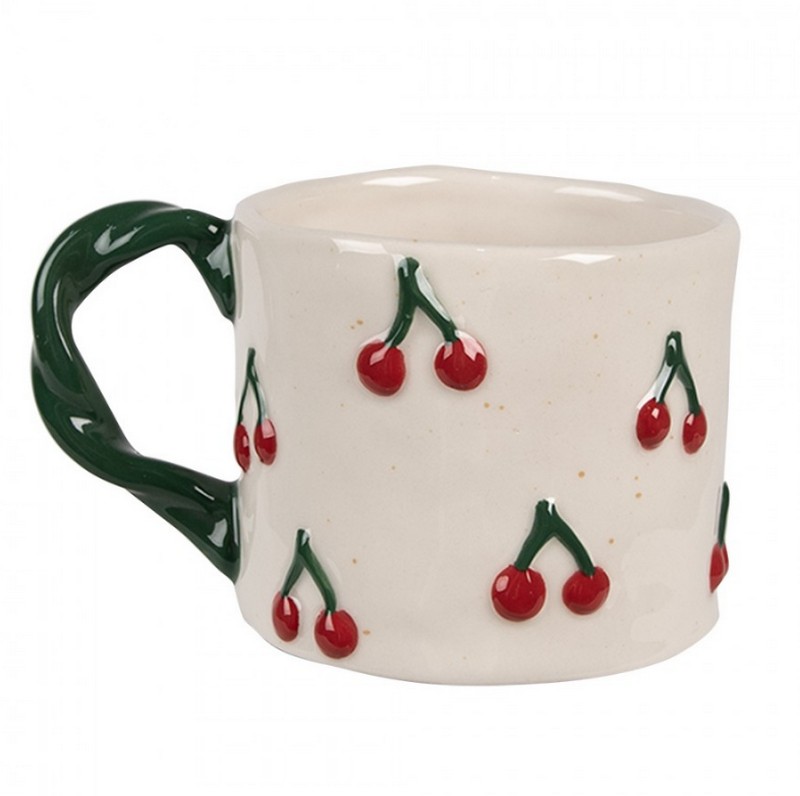 Tazza mug in ceramica decorata con ciliegie in rilievo, perfetta come regalo primaverile
